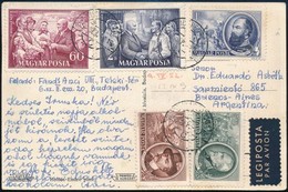 1952 Légi Képeslap Argentínába 5 Bélyeges Bérmentesítéssel, Hátoldalán érkezési Bélyegzéssel / Airmail Postcard To Argen - Altri & Non Classificati