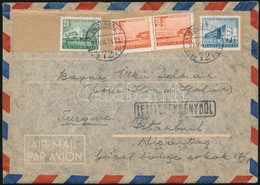 1957 Légi Levél 4 Bélyeges Épületek Bérmentesítéssel Isztambulba, újrafelhasználás A Posta Kárára (?) / Airmail Cover To - Altri & Non Classificati