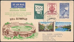 1956 Olimpiai Alkalmi Bélyegzés Levélen / Olympic Games Special Cancellation On Cover To Switzerland - Altri & Non Classificati