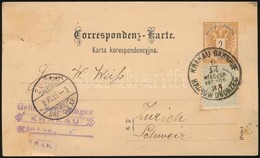 1885 Díjkiegészített Díjjegyes Levelez?lap Svájcba / PS-card With Additonal Franking To Switzerland - Altri & Non Classificati