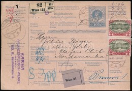 1912 Csomagszállító 9K Bérmentesítéssel New Yorkba / Parcel Card With 9K Franking To New York - Altri & Non Classificati