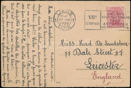 1920 Képeslap Az Antverpeni Olimpia Reklámbélyegzésével Angliába / Postcard With Olympic Games Advertising Postmark To E - Otros & Sin Clasificación