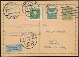 1934 Légi Levelez?lap Kassára / Airmail Postcard Brno - Kosice - Sonstige & Ohne Zuordnung