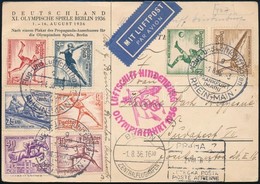 1936 Luftschiff Hindenburg Olympiafahrt Képeslap Olimpia Teljes Sorral Budapestre / Postcard With Complete Olympic Games - Altri & Non Classificati