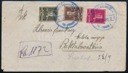 1945 Ajánlott Levél Román Bélyegekkelé Magyarországra Kék Gumi Bélyegzéssel, Szükségragjeggyel / Registered Cover To Hun - Sonstige & Ohne Zuordnung