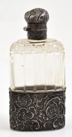 Ezüst ( Ag.) Borítású Szecessziós Parfümös üveg, Jelzett, Csiszolt üveggel, Kupakon Horpadással, M:11,5 Cm - Other & Unclassified