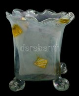 Szabó Erzsébet (1935-): Aranylapos Fújt Váza, Jelzett, Hibátlan, M: 11,5 Cm - Glas & Kristall