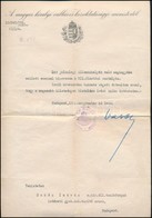 1921 Vass József Vallás és Közoktatásügyi Miniszter Aláírása Hivatalos Levélen - Altri & Non Classificati