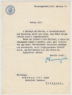 1942 Dr. Vannay Béla Balassagyarmat Polgármesterének Aláírása Hivatalos Levélen - Other & Unclassified