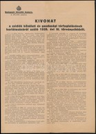 1939 Kivonat A Zsidótörvényb?l A Budapesti Mérnöki Kamara Két Kiadványa. 8p. - Altri & Non Classificati