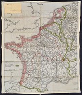 1944 Franciaországot ábrázoló Selyemre Készített Színes Térkép, Hozzát?zve Vitéz Ágostházy Emil Ezredes Igazolása Hatósá - Altri & Non Classificati