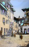 Cca 1910 Grado, Olaszország, óváros, Gyöngyházberakásos Kép Keretben, 13x8 Cm / Grado, Italy, Old Town - Non Classificati