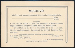 1913 Hatvan, Böhm Szállóban Tartott Bajtársi Rendezvény Meghívója és Programja. - Ohne Zuordnung