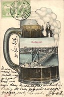 T2/T3 Budapest, Erzsébet Híd. Montázslap Söröskorsóval / Montage Postcard With Beer Mug, TCV Card (EB) - Non Classificati
