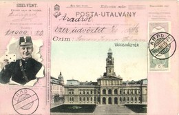 T2 Arad, Városház Tér, Postautalványos Díszes Képeslap Postással, Bloch H. Kiadása / Town Hall Square, Postal Order Layo - Unclassified