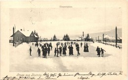 T2/T3 1905 Beszterce, Bistritz, Bistrita; Jégpálya Korcsolyázókkal Télen / Eissportplatz / Ice Skating Rink In Winter  ( - Ohne Zuordnung