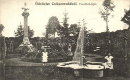 ** T2 Csíkszereda, Miercurea Ciuc; Erzsébet Liget és Szobor, Szök?kút. Vákár L. Kiadása / Park, Statue And Fountain - Non Classificati