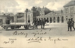 T2 1906 Kolozsvár, Cluj; Vasútállomás Lovas Szekérre, Péterffy Mór üzlete / Bahnhof, Geschäft / Railway Station With Sho - Unclassified