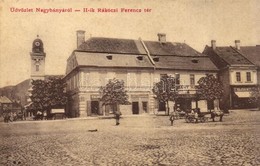 T3 1909 Nagybánya, Baia Mare; II. Rákóczi Ferenc Tér, Templom, Schreiber és Társa Lisztraktára, Frenke és Vajda üzlete.  - Unclassified