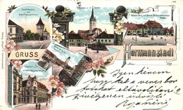 T3 1899 (Vorläufer!) Nagyszeben, Hermannstadt, Sibiu; Evangélikus Templom, Színház, Vártorony, Utcaképek, Római Császár  - Non Classificati