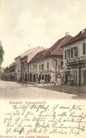 * T2 Szászsebes, Mühlbach, Sebes; Utcakép Josef Baumann üzletével. Weissörtel és Társa Kiadása / Street View With Shop - Unclassified