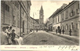 T2/T3 1904 Szászváros, Broos, Orastie; Utcakép Templommal / Street View With Church  (EK) - Unclassified