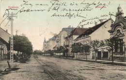 * T2/T3 1912 Szatmárnémeti, Szatmár, Satu Mare; Attila Utca Villanyoszloppal, Villamos Sín / Street View With Pylon, Tra - Unclassified