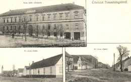 T2 ~1911 Temeshidegkút, Sabran-Guttenbrunn, Zabrani; Római Katolikus Népiskola, F? Utca / School And Main Street - Unclassified