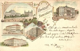 T2/T3 1898 Temesvár, Timisoara; Józsefvárosi Zárda, Honvédiskola, Corvina Könyvnyomda, Színház, Bíróság / Nunnery, Milit - Unclassified