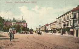 T2 1912 Temesvár, Timisoara; Józsefvárosi Bérpalota, Küttl Tér Villamosokkal / Iosefin, Mansions, Square, Trams - Unclassified