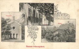 * T2/T3 1911 F?herceglak, Knezevo; Iskola, Zárda, Templom / Schoo, Church, Nunnery. Art Nouveau  (fl) - Non Classificati
