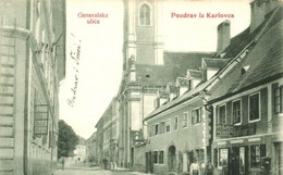 T2 1910 Károlyváros, Karlovac, Carlostadio; F? Utca, Templom, üzlet. W.L. 520. / Generalska Ulica / Street View, Church, - Ohne Zuordnung