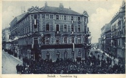 ** T2/T3 Susak, Sansego; Trumbicev Trg / Square With Celebrating Crowd And Croatian Flags (fl) - Ohne Zuordnung