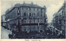 ** T2/T3 Susak, Sansego; Trumbicev Trg / Square With Celebrating Crowd And Croatian Flags (fl) - Zonder Classificatie