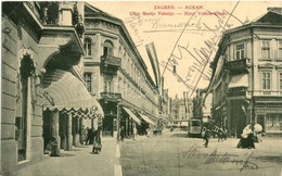 T2/T3 1911 Zagreb, Agram; Ulica Marije Valerije / Marie Valerie Strasse / Street View, Dr. Bogad, Shops, Tram. W.L. Bp.  - Non Classificati