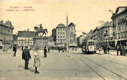 T2/T3 1912 Zagreb, Agram;  Jelacicev Trg. / Platz / Square With Tram, Shops And Statue. W.L. Bp. 7475. - Non Classificati