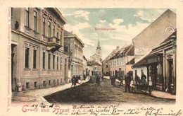 T2/T3 1901 Lajtabruck, Bruck And Der Leitha; Templom Utca, Kerékpár Javító M?hely, Hoffmann üzlete / Kirchengasse, Repar - Ohne Zuordnung