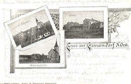 T2/T3 1898 Gänserndorf, Bahnof, Kirchenplatz, Untere Stadt / Railway Station, Church Square. Art Nouveau, Floral - Ohne Zuordnung