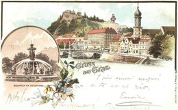 T2 1898 Graz, Brunnen Am Stadtpark / Fountain. E. Presuhn Floral, Litho - Ohne Zuordnung