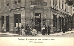 ** T1/T2 Graz, Sucher's Restauration Zur Finanzzentrale, Weingrosshandlung Wilhelm Flaschner, Jakominigasse / Restaurant - Ohne Zuordnung
