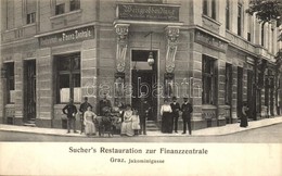 ** T1/T2 Graz, Sucher's Restauration Zur Finanzzentrale, Weingrosshandlung Wilhelm Flaschner, Jakominigasse / Restaurant - Unclassified