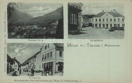 ** T2 Turnau I. Steiermark, Hauptplatz, Postgasse, Gemischtwarenhandlung. Karl Schwidernoch / Main Square, Street View W - Ohne Zuordnung