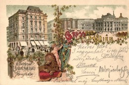 T2 1899 Vienna, Wien; Münchener Löwenbräu Bierhalle / Beer Hall Advertisement. Art Nouveau, Floral, Litho - Ohne Zuordnung