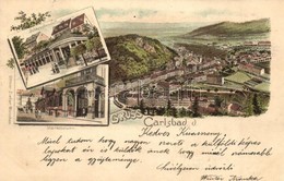 * T3 1898 Karlovy Vary, Carlsbad, Karlsbad; Marktbrunnen, Schlossbrunnen / Fountains. Ottmar Zieher Floral, Art Nouveau, - Zonder Classificatie