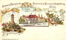 ** T2/T3 1897 Leipzig, Sächsisch-Thüringische Industrie Und Gewerbe Ausstellung, Felsenthurm, Blauer Grotta, Im Dörfchen - Ohne Zuordnung