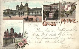 * T3 1898 (Vorläufer!) Mainz, Central-Bahnhof, Gutenberg-Denkmal, Dom / Railway Station, Monument, Dome. Art Nouveau, Fl - Non Classificati
