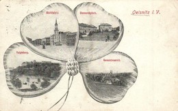 * T2/T3 Oelsnitz I. Vogtl., Voigtsberg, Marktplatz, Bismarckplatz / Castle, Squares. Clover Montage Postcard (EK) - Non Classificati