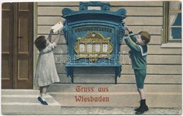 T2 Wiesbaden, Gruss Aus... Postbriefkasten / Greeting Card With Mail Box. Leporellocard - Non Classificati