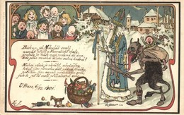T2/T3 Saint Nicholas And Krampus Art Postcard. G. Rüger & Co. Wien V/I. 1900. No. 528. Art Nouveau Litho S: A. Elleder ( - Ohne Zuordnung