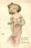 ** T2 Fleurs D'Amour. Art Nouveau Lady. Lithos: Raphael Kirchner - Ohne Zuordnung